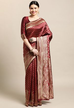 Maroon Jacquard Silk Saree