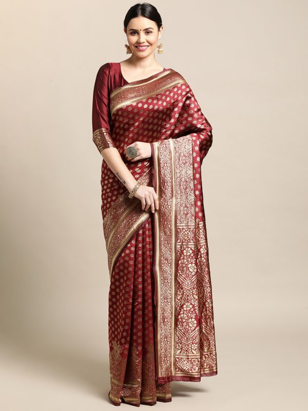 Maroon Jacquard Silk Saree