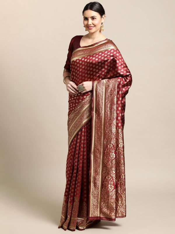 Maroon Jacquard Silk Saree