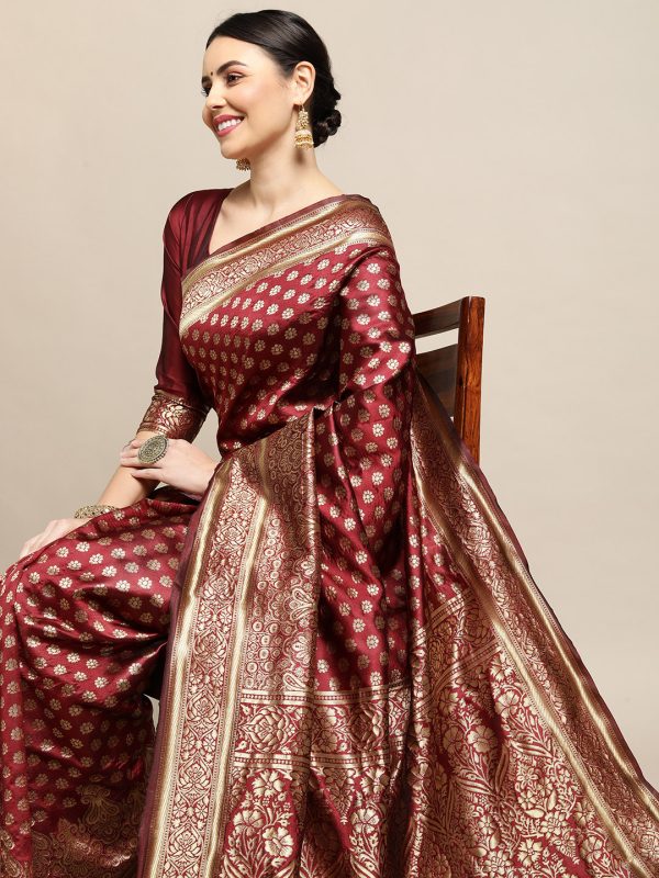 Maroon Jacquard Silk Saree