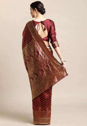 Maroon Jacquard Silk Saree