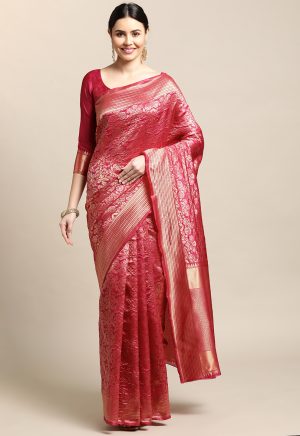 Weaving Pink Banarasi Saree