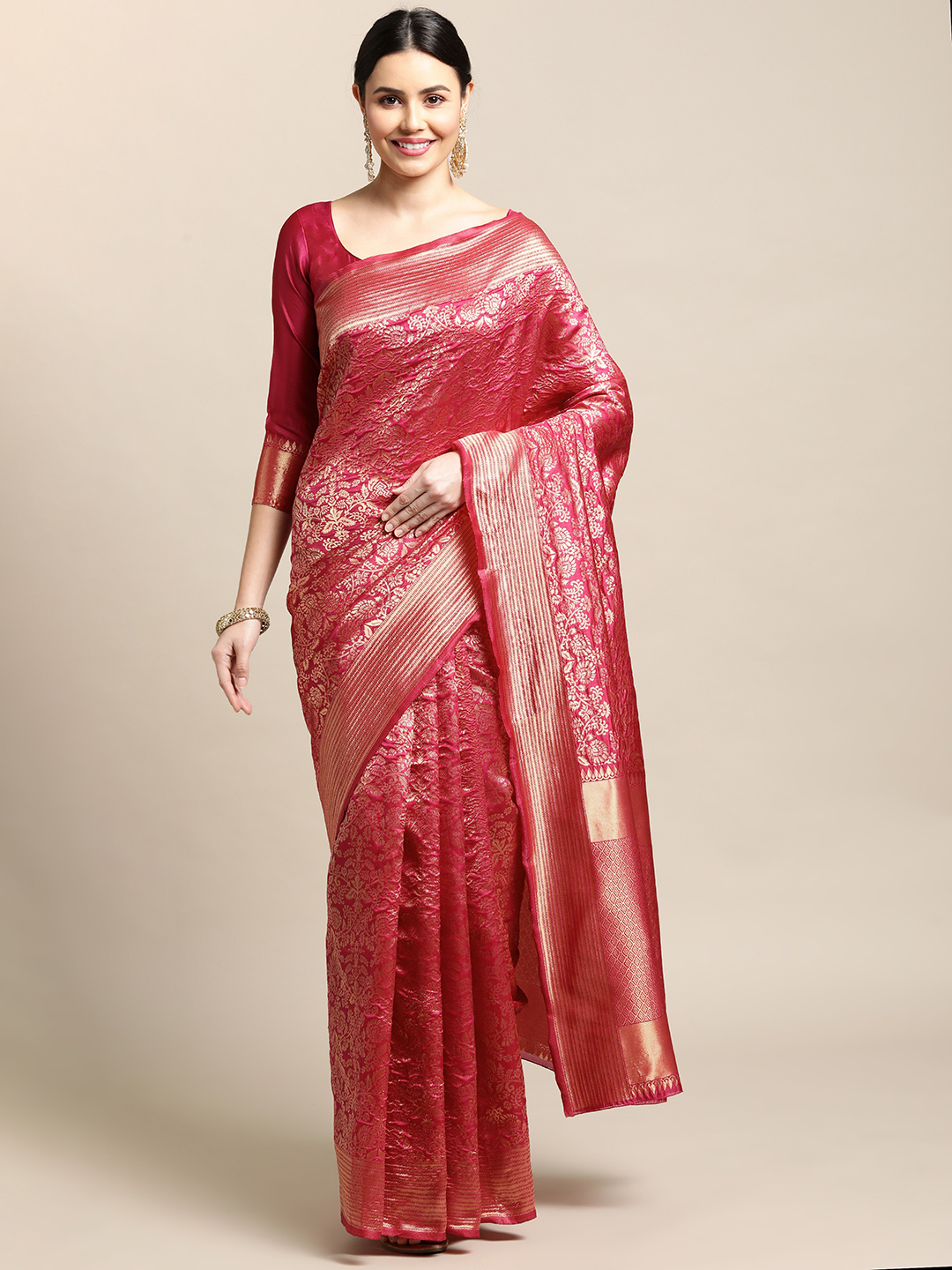 Weaving Pink Banarasi Saree