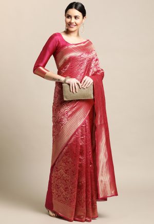 Weaving Pink Banarasi Saree