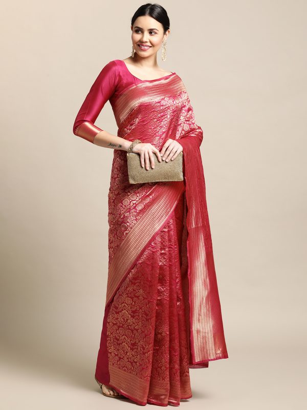 Weaving Pink Banarasi Saree