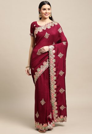 Rangoli Silk Maroon Saree