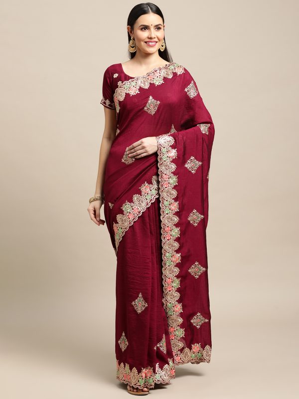 Rangoli Silk Maroon Saree