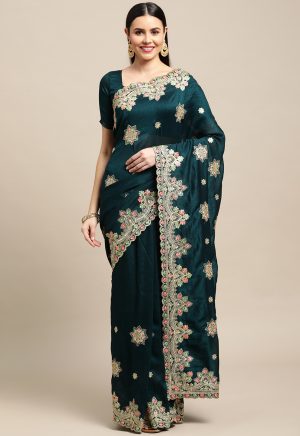 Embroidered Green Saree