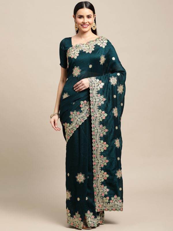 Embroidered Green Saree