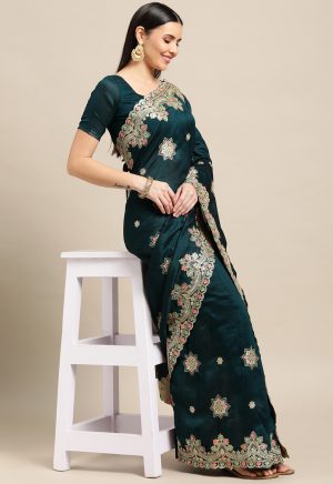 Embroidered Green Saree