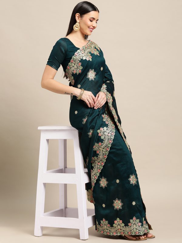 Embroidered Green Saree