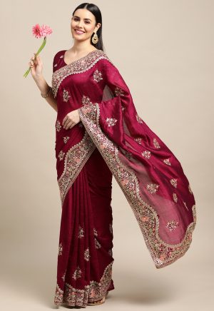 Embroidered Purple Saree