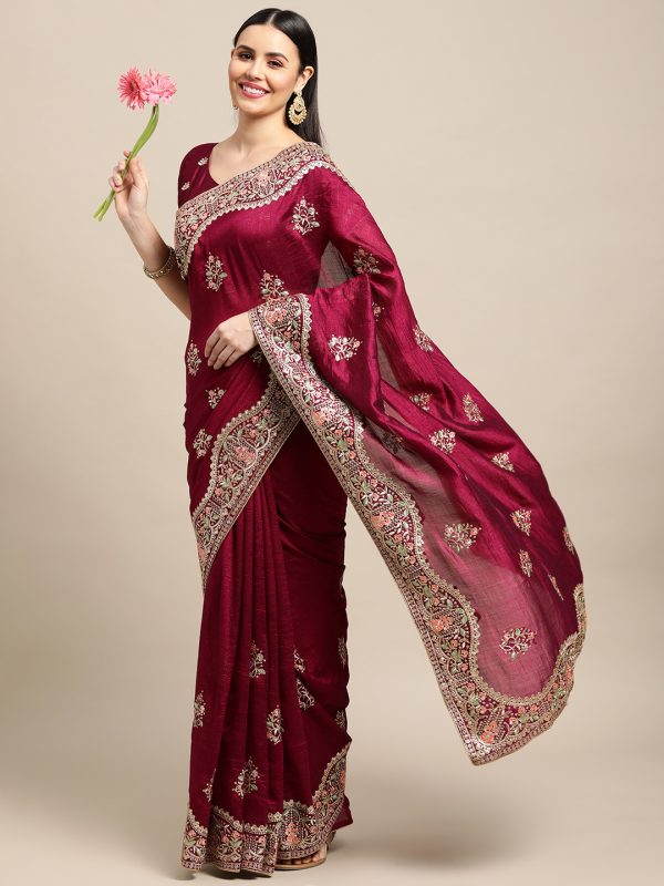 Embroidered Purple Saree