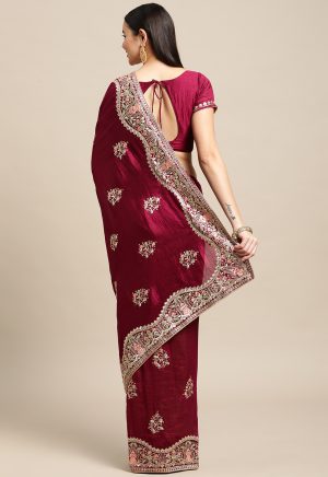 Embroidered Purple Saree