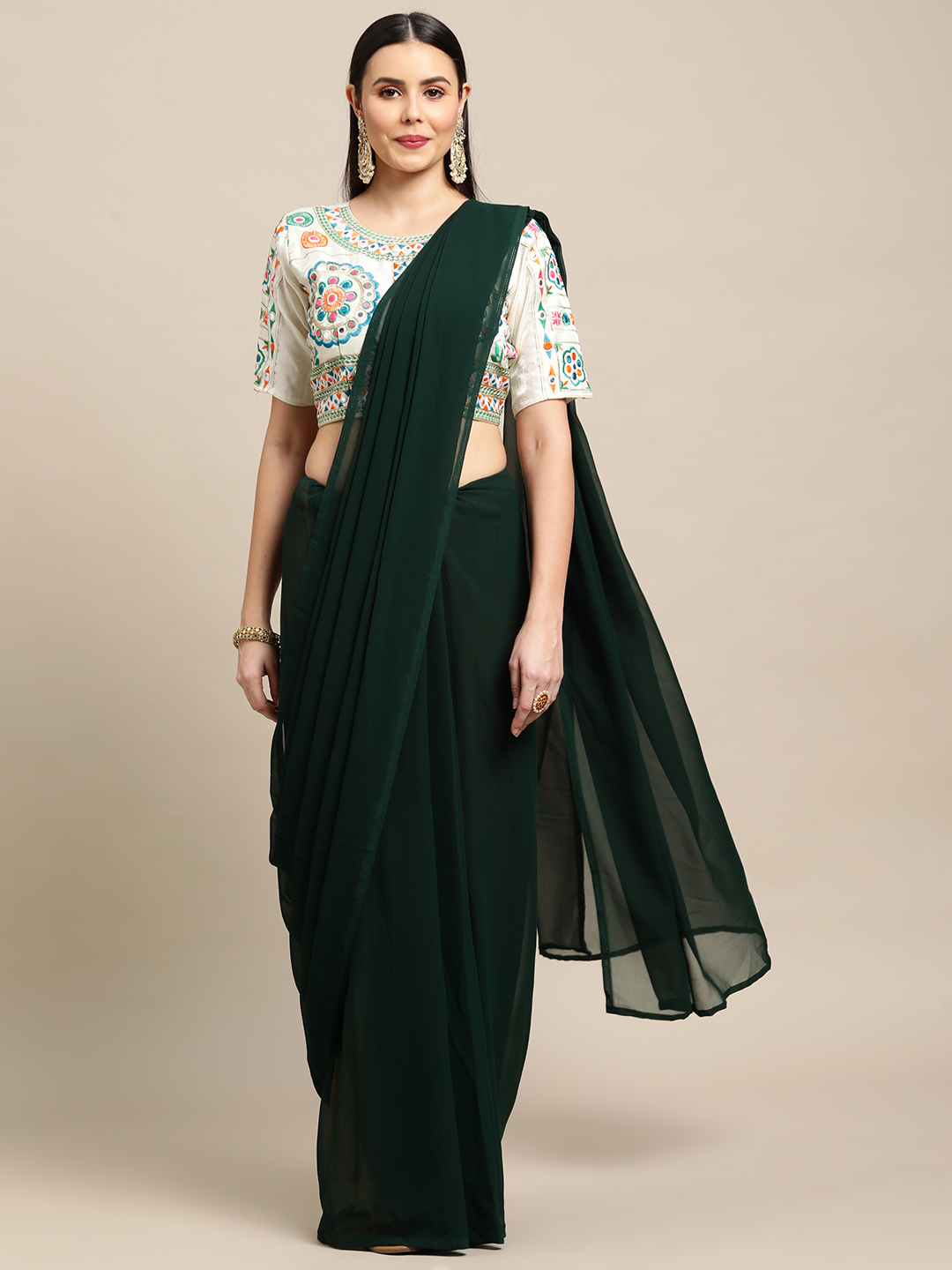 Georgette Green Saree