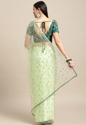 Sequence Worked Green Saree