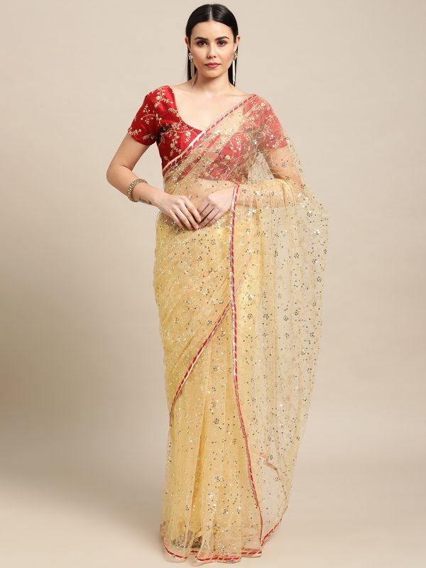 Sequence Worked Cream Saree