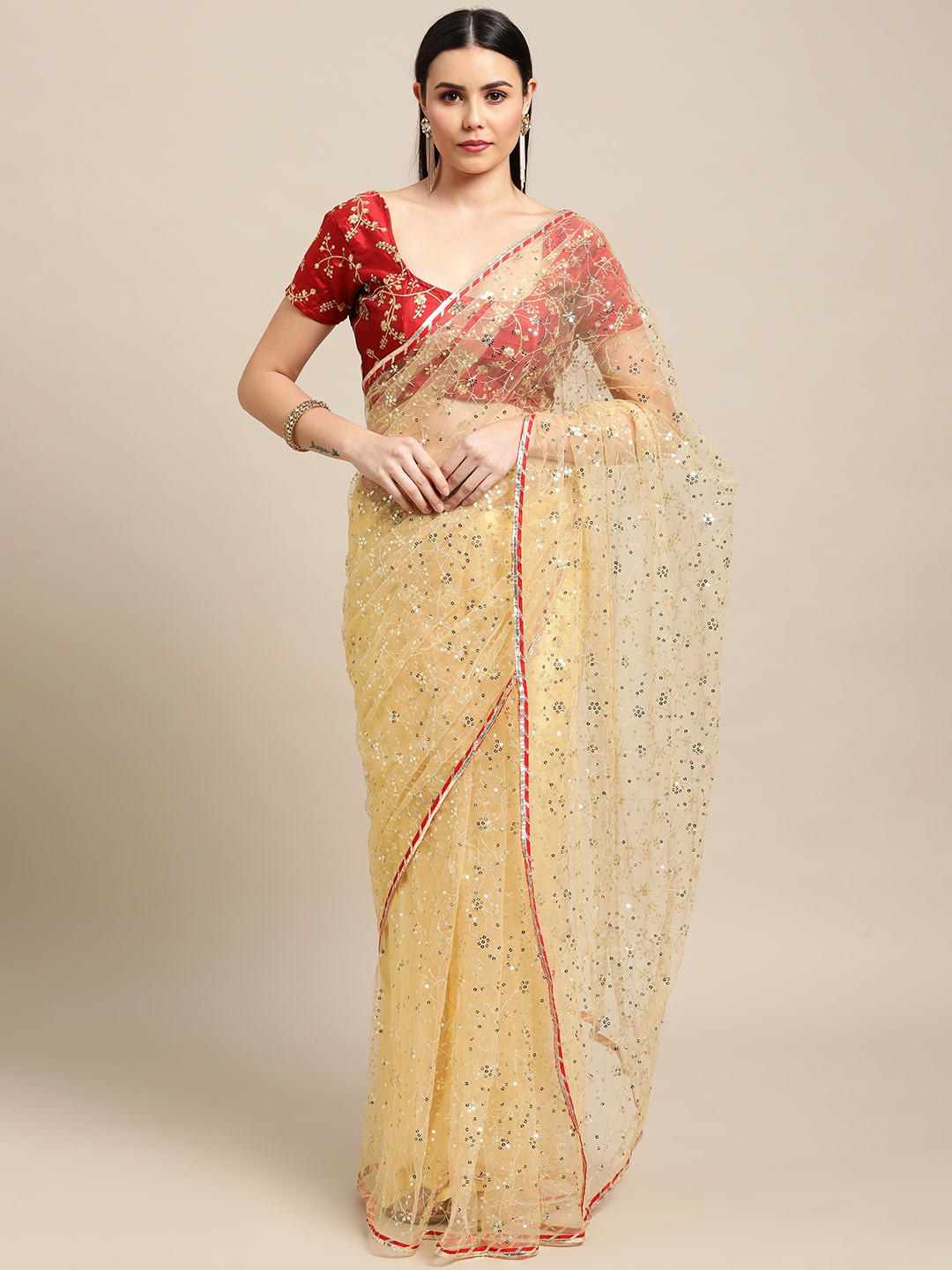 Sequence Worked Cream Saree