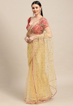 Sequence Worked Cream Saree