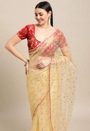 Sequence Worked Cream Saree