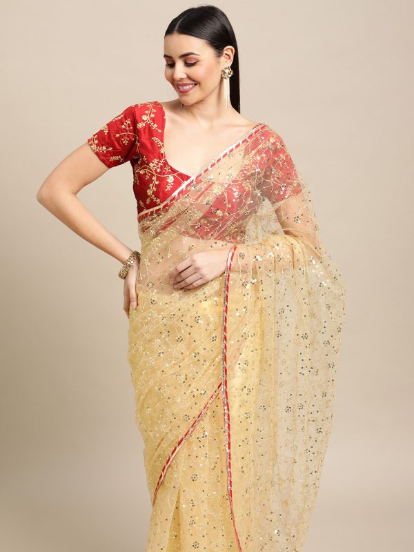 Sequence Worked Cream Saree