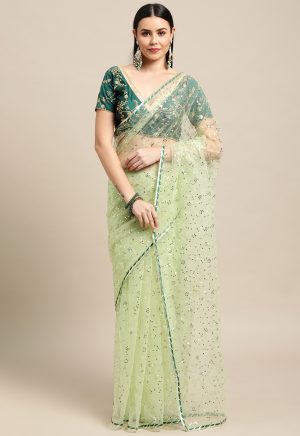 Sequence Worked Green Saree