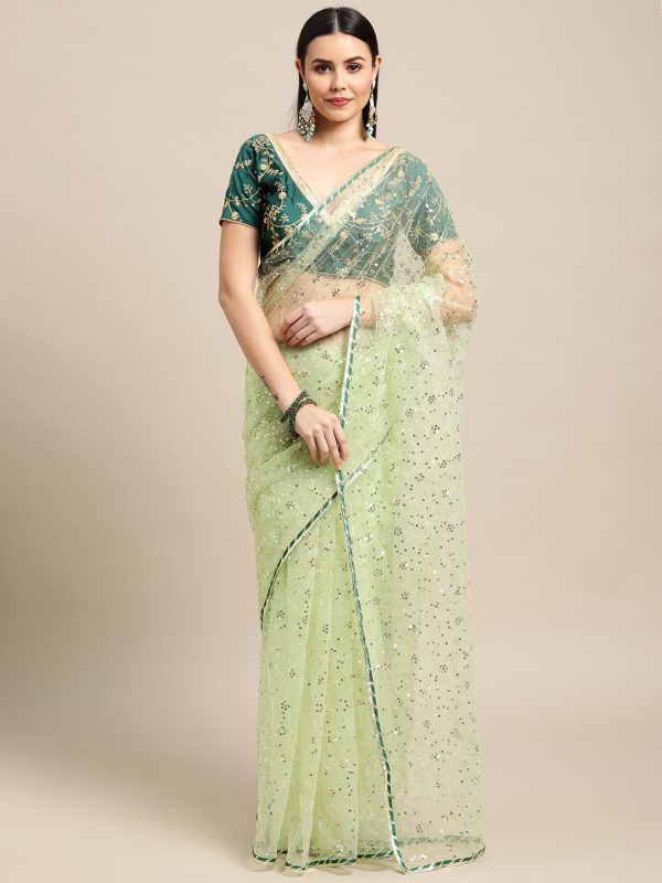 Sequence Worked Green Saree