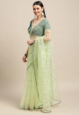 Sequence Worked Green Saree