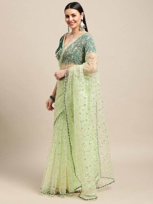 Sequence Worked Green Saree