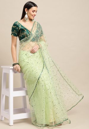 Sequence Worked Green Saree