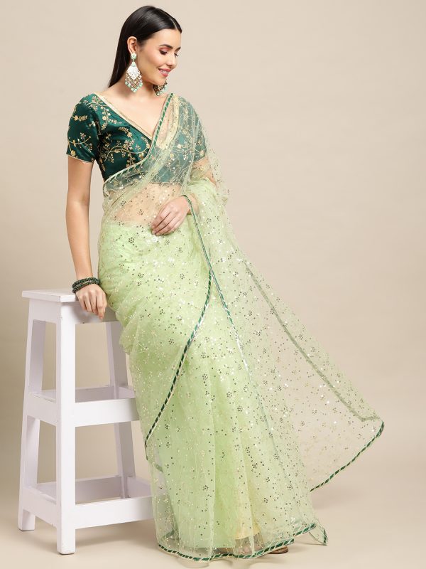 Sequence Worked Green Saree