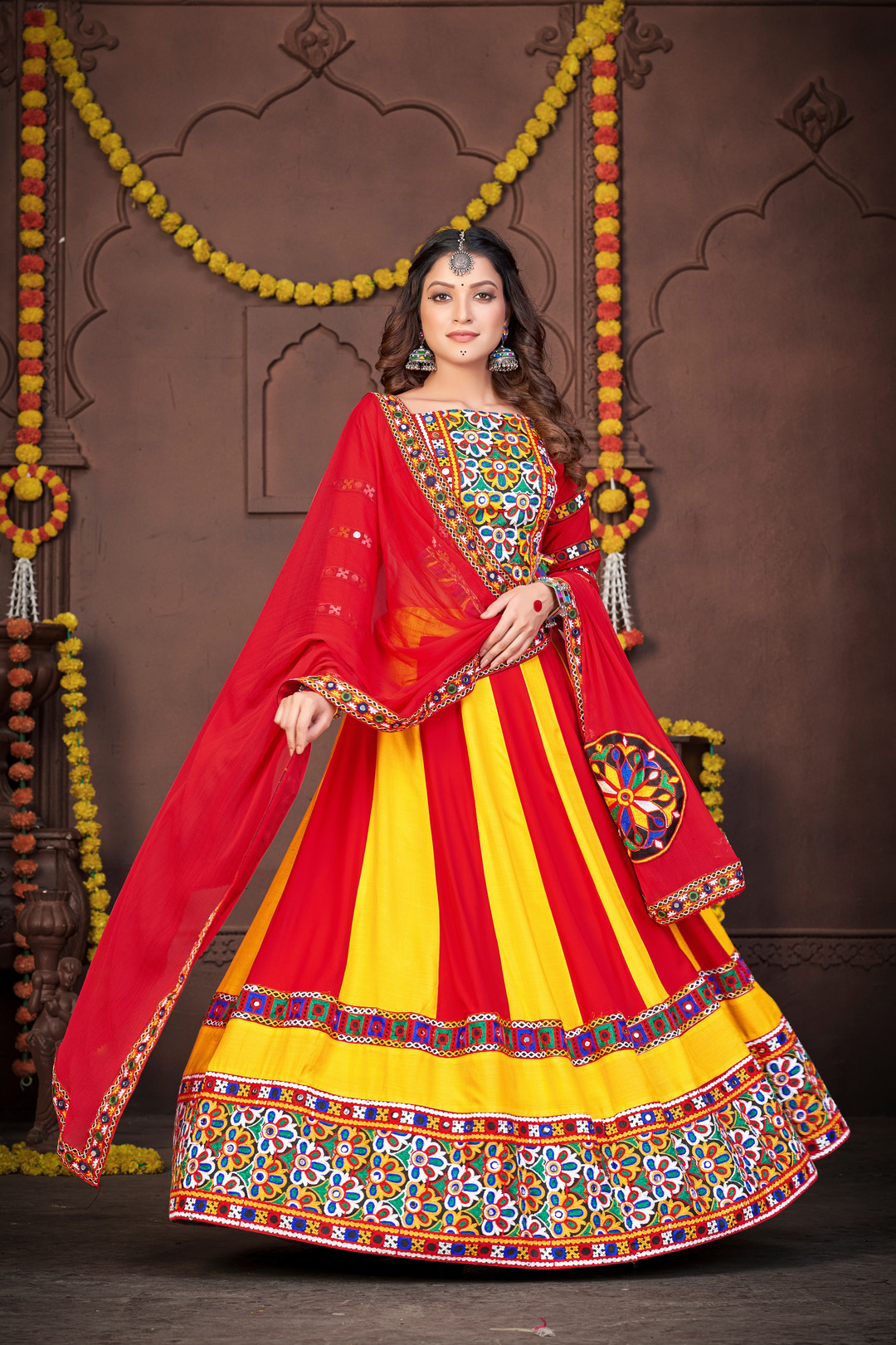 Red Yellow Color Navratri Chaniya Choli