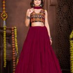 Maroon Ruffle Style Chaniya