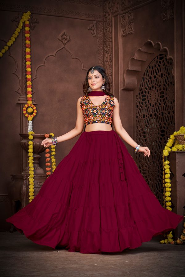 Maroon Ruffle Style Chaniya