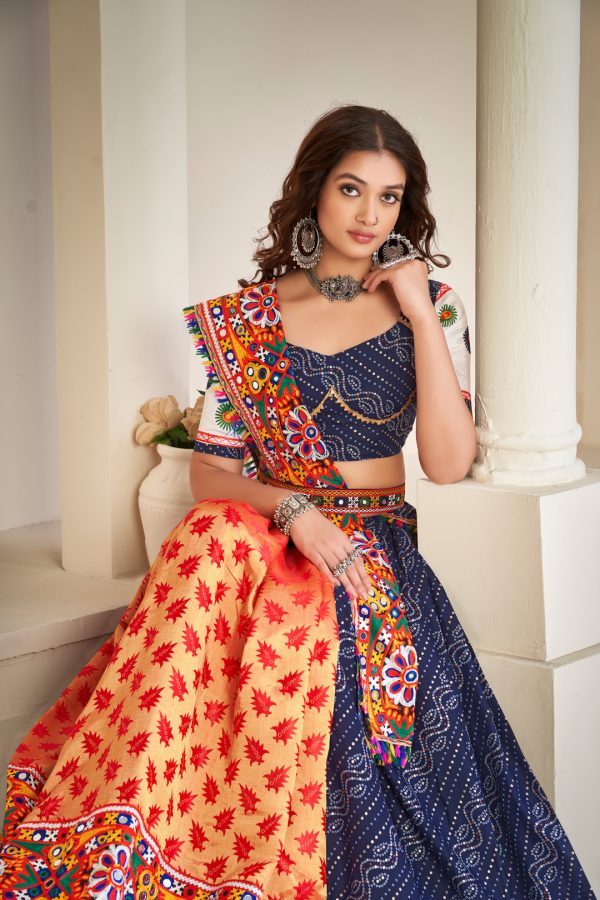 Cotton Blue Navratri Lehenga