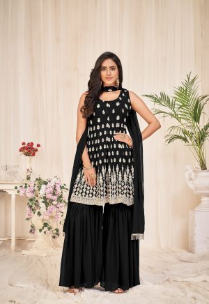 Embroidery Georgette Black Sharara