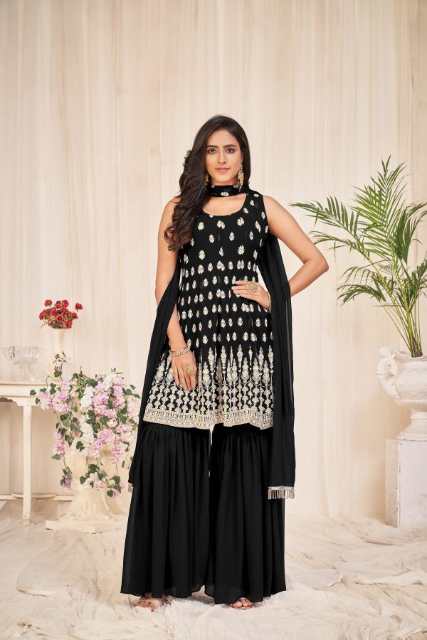 Embroidery Georgette Black Sharara