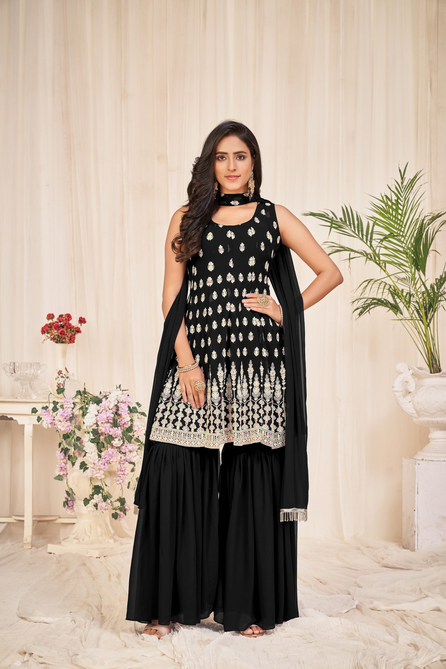 Embroidery Georgette Black Sharara