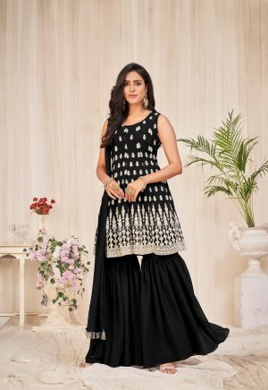 Embroidery Georgette Black Sharara