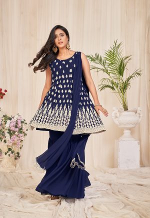 Embroidery Georgette Blue Sharara