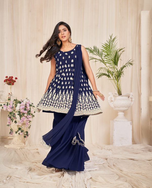 Embroidery Georgette Blue Sharara