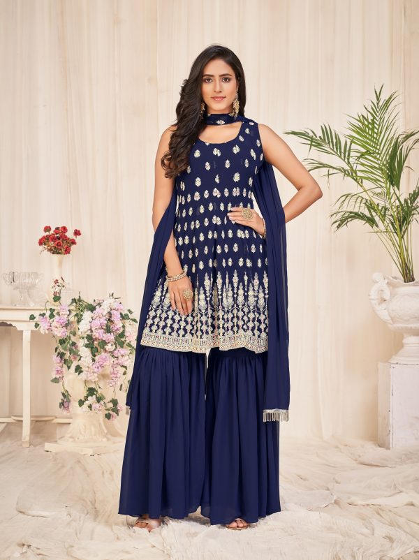 Embroidery Georgette Blue Sharara