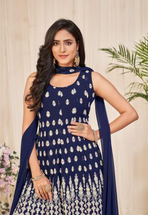 Embroidery Georgette Blue Sharara