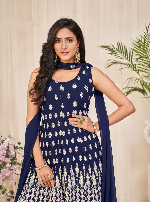 Embroidery Georgette Blue Sharara