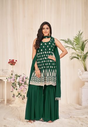 Embroidery Georgette Green Sharara