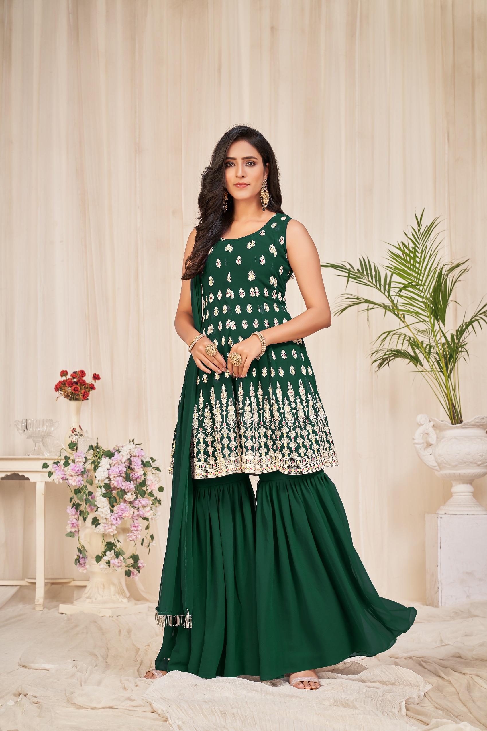 Embroidery Georgette Green Sharara