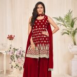 Embroidery Georgette Maroon Sharara