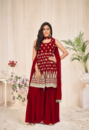 Embroidery Georgette Maroon Sharara