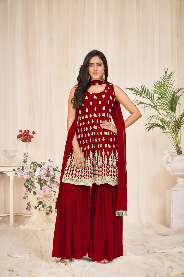 Embroidery Georgette Maroon Sharara