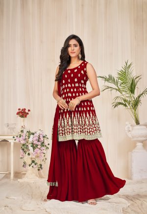 Embroidery Georgette Maroon Sharara